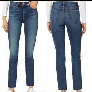Joes Jeans High Rise Straight Leg Ankle Raw Hem Stretch Blue Denim Jean Size 28